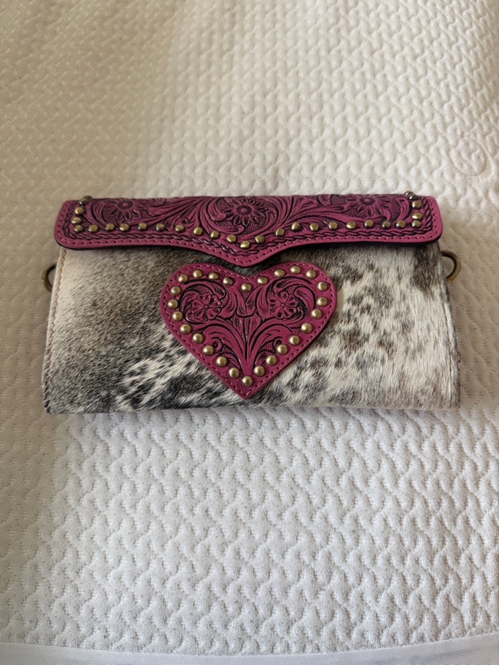 Heart Accent Cowhide Crossbody Bag - Pink